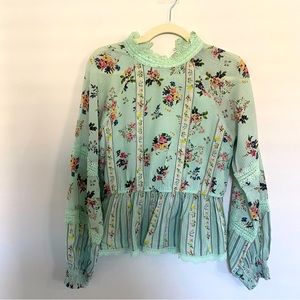 Hemant & Nandita amour floral lace mint green blouse top!